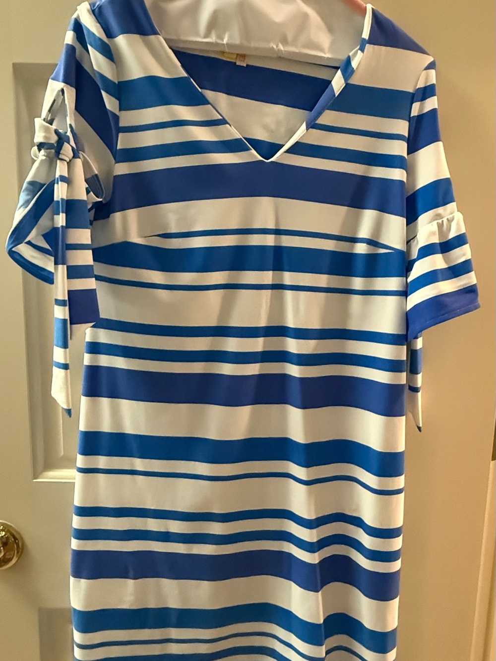 Jude Connally Blue and White Striped V-Neck Tunic